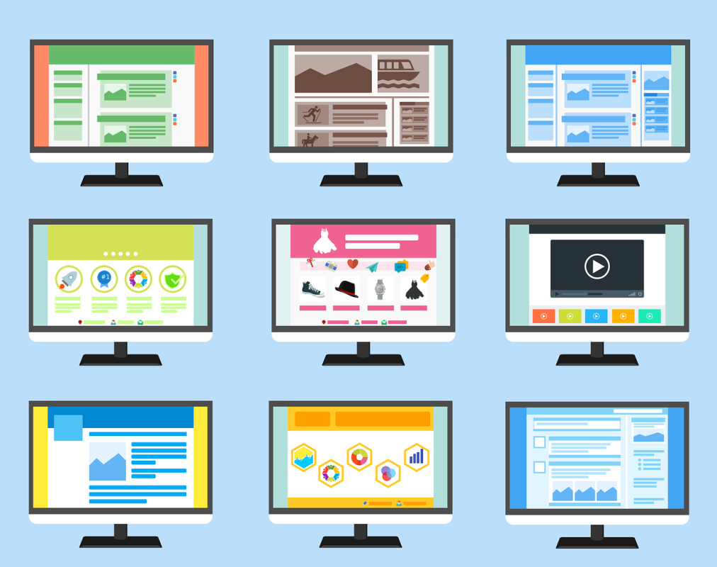 Illustration of different website layouts in different colours