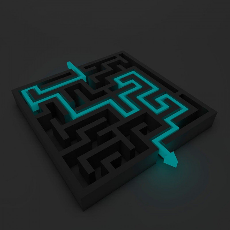 Maze being solved by a blue line