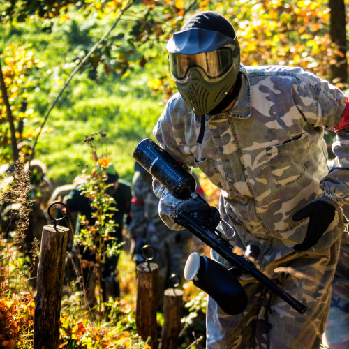 Paintballing in forest